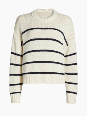 Jenni Kayne Chloe Striped Cotton Crewneck Sweater in Ivory Black Sz M